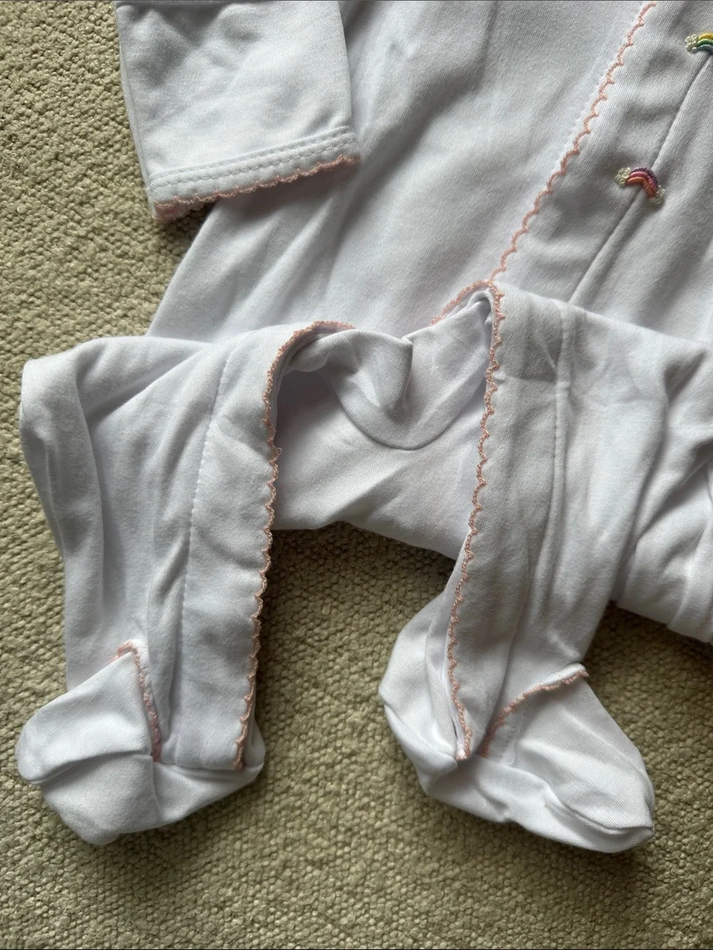 Winn & William White Footie Sleeper with Pastel Rainbows